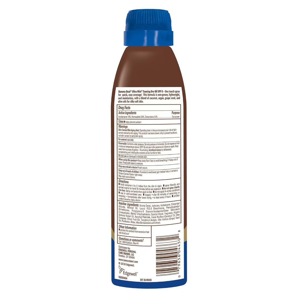 Banana Boat UltraMist Dry Oil Clear Spray Tanning Sunscreen SPF 8 6 oz - 12 Pack