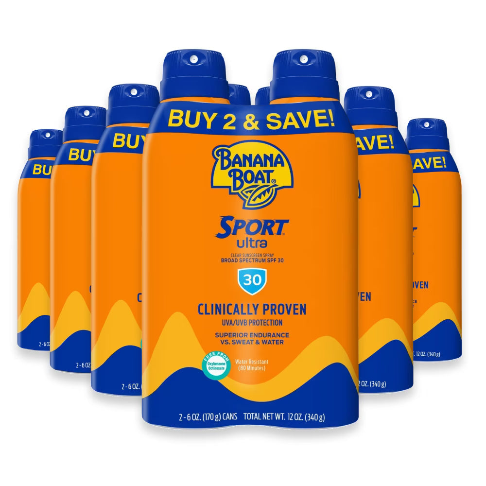 Banana Boat Sport Ultra Mist Ultra Clear Sunscreen Spray SPF 30, 12 oz - 2 Ct - 6 Pack